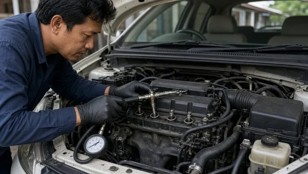 Foto odometer mobil dengan angka tinggi di panel instrumen