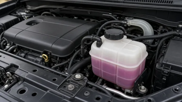 Foto kipas radiator dan radiator di bagian depan ruang mesin SUV