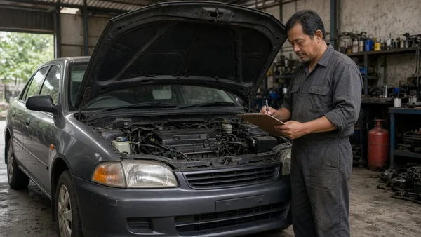Foto buku catatan anggaran dan kunci mobil di atas meja